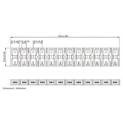 Barrette à 12 connexions rapides mâle-mâle FASTON 6.35mm