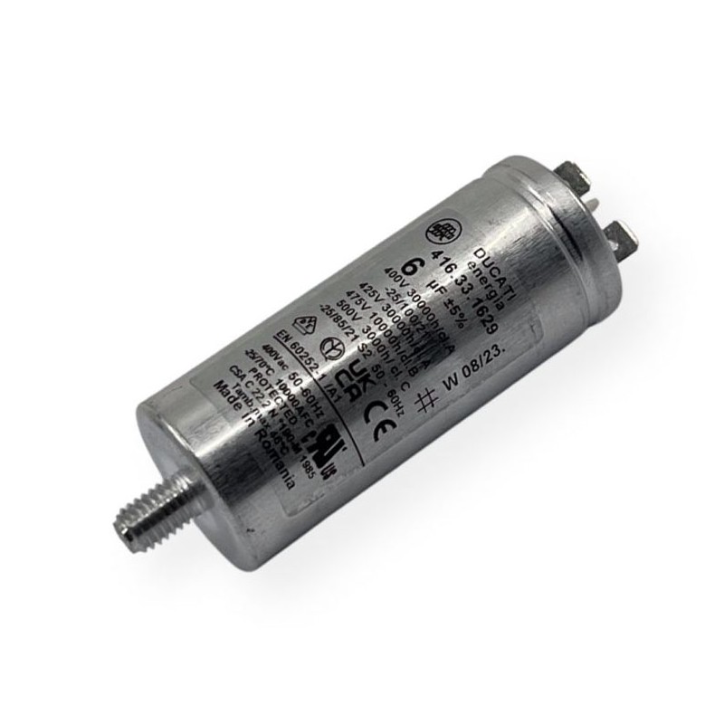 Condensateur de démarrage 6uF 425-500VAC DUCATI alu simple FASTON 416.33.1629