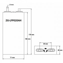 Cellule Lithium ZG LiFePO4 20Ah 3.2V boitier aluminium